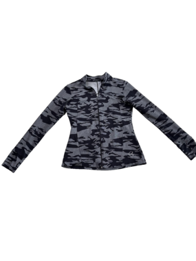 CRZ YOGA Jacket Womens Medium Gray Black Camo Full Zip Athletic Long Sleeve